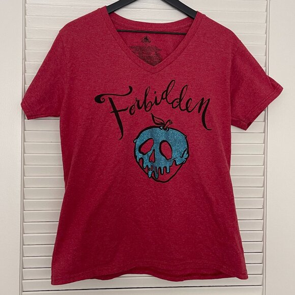 Snow White Evil Queen “Forbidden” V-Neck T-Shirt Red | Glitter Apple Graphic - Picture 1 of 4